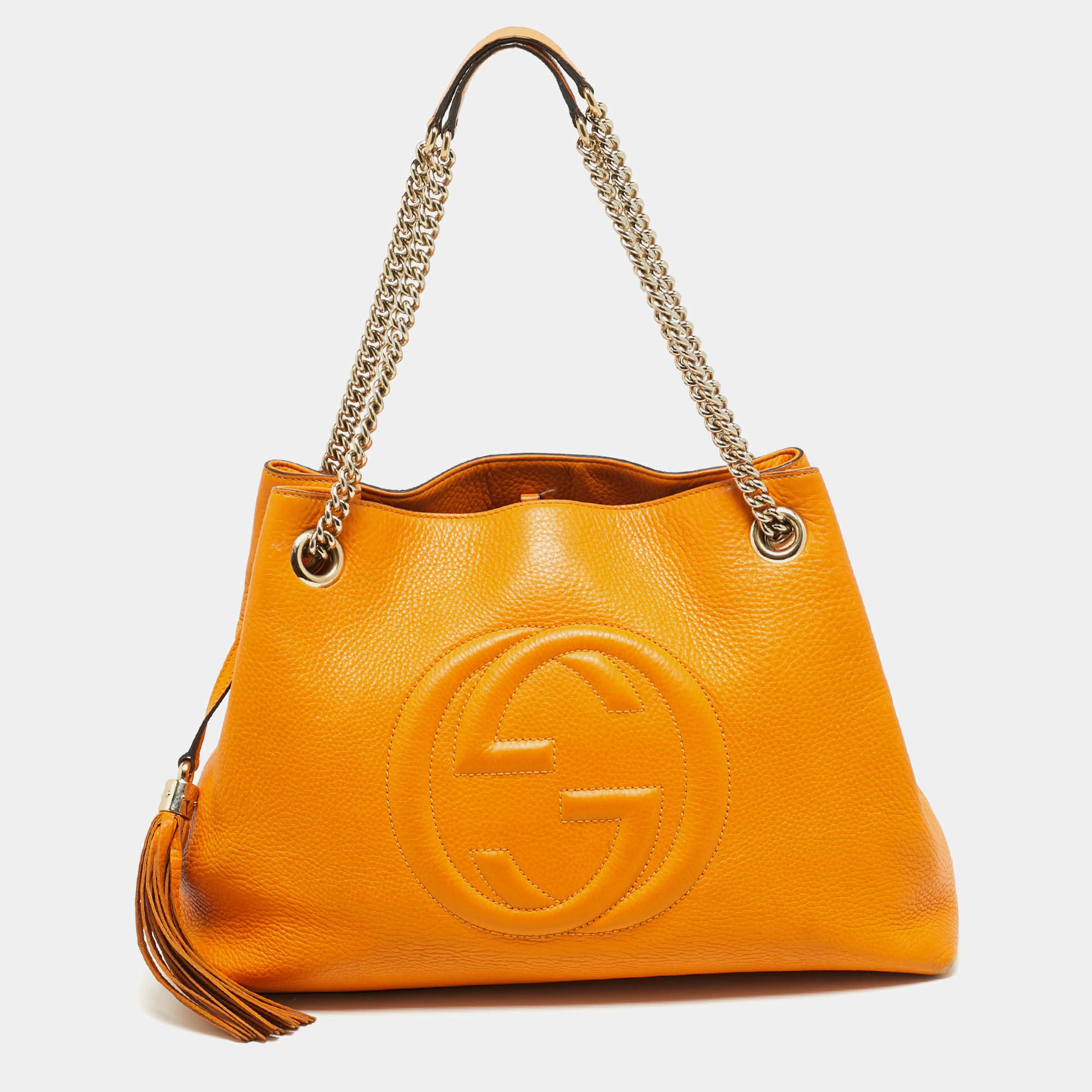 Pre Owned حقيبة كتف غوتشي سلسلة سوهو متوسطة جلد أصفر داكن