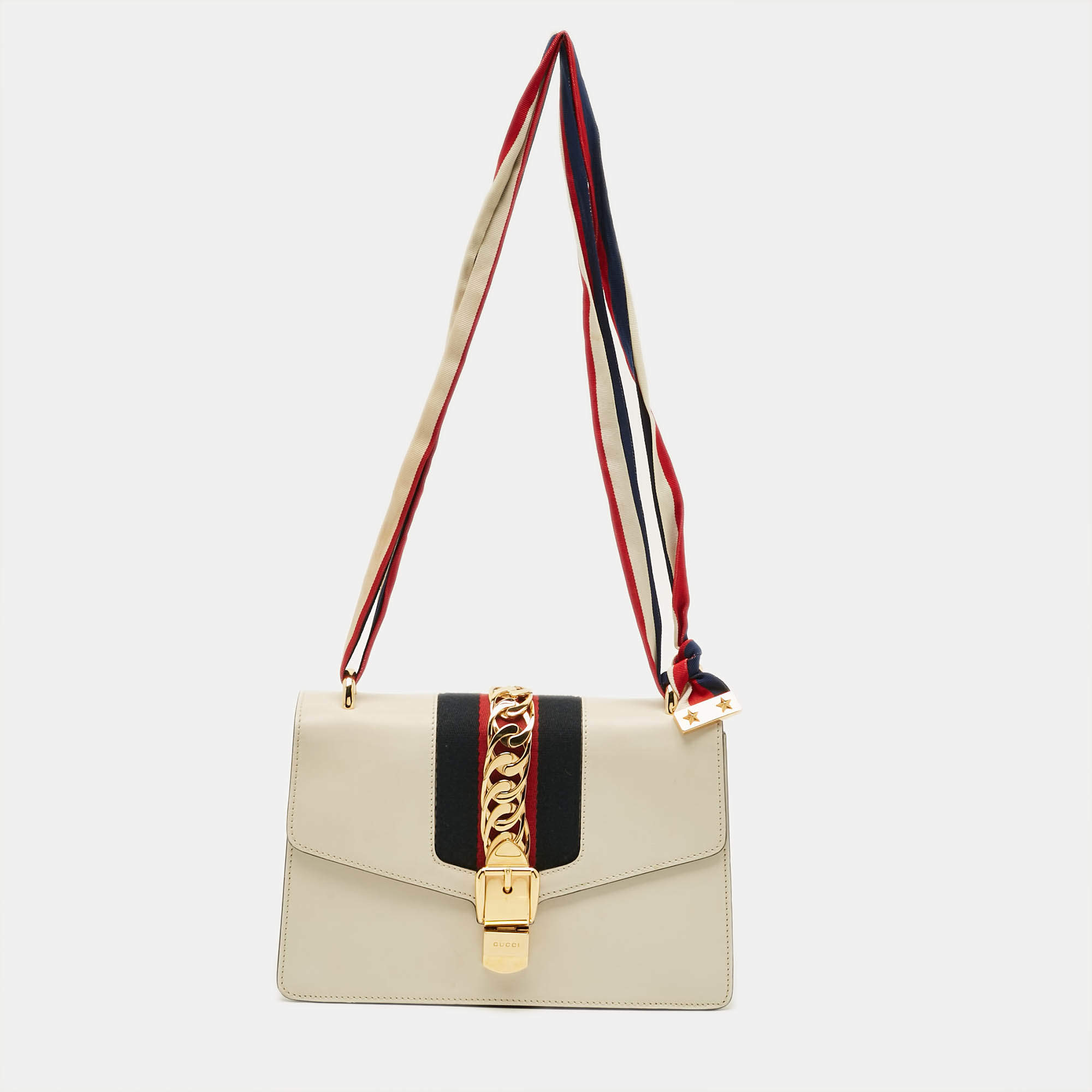 Pre Owned Gucci Sylvie Off White Small Leather Shoulder Bag