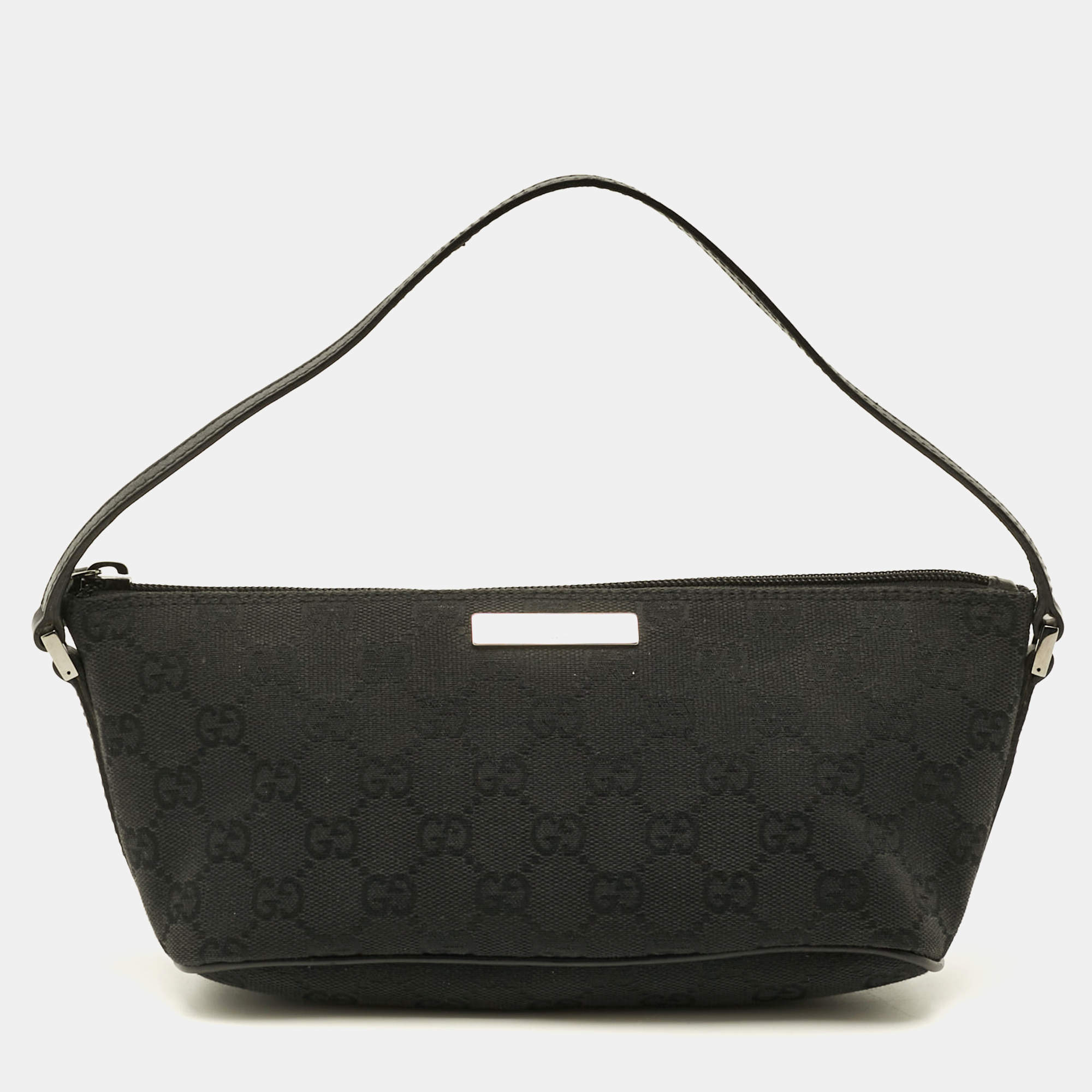 Pre Owned Gucci Boat Black GG Canvas and Leather Pochette