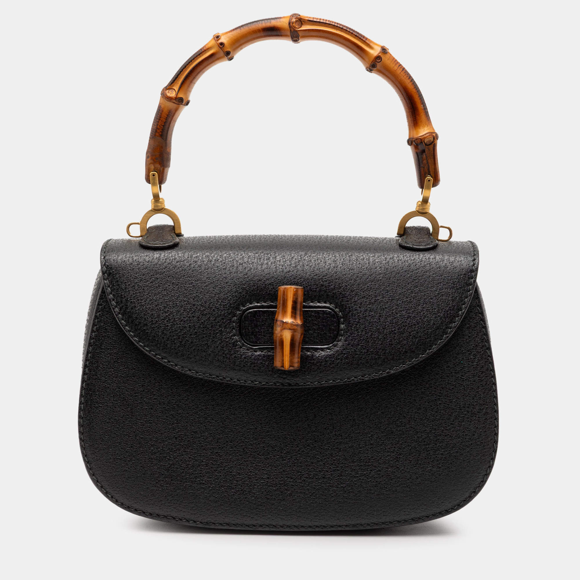 مملوكة مسبقًا Gucci Black Grained Calfskin Bamboo Night