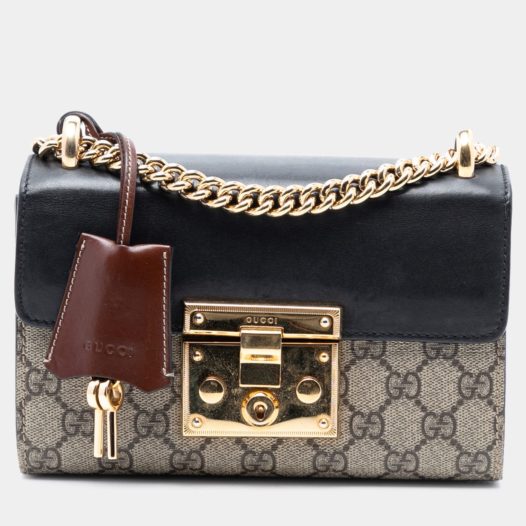 Pre Owned حقيبة كروس بودي غوتشي GG سوبرم قفل بني صغيرة