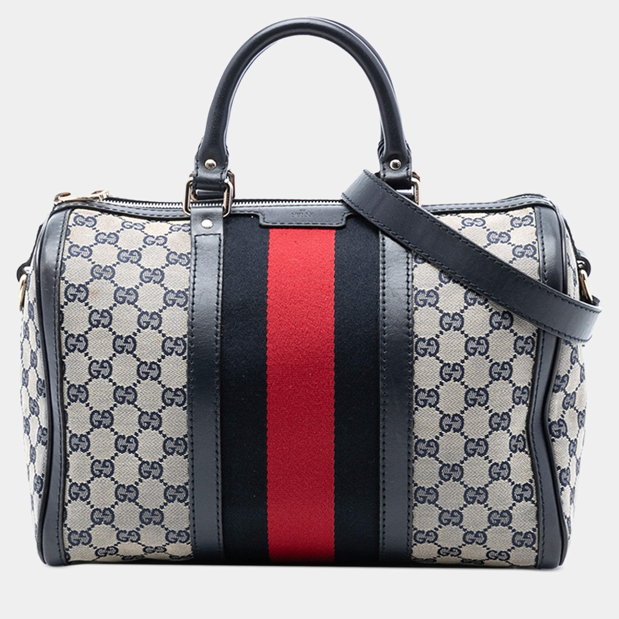 Pre Owned Gucci Brown Medium GG Canvas Web Joy Boston Bag