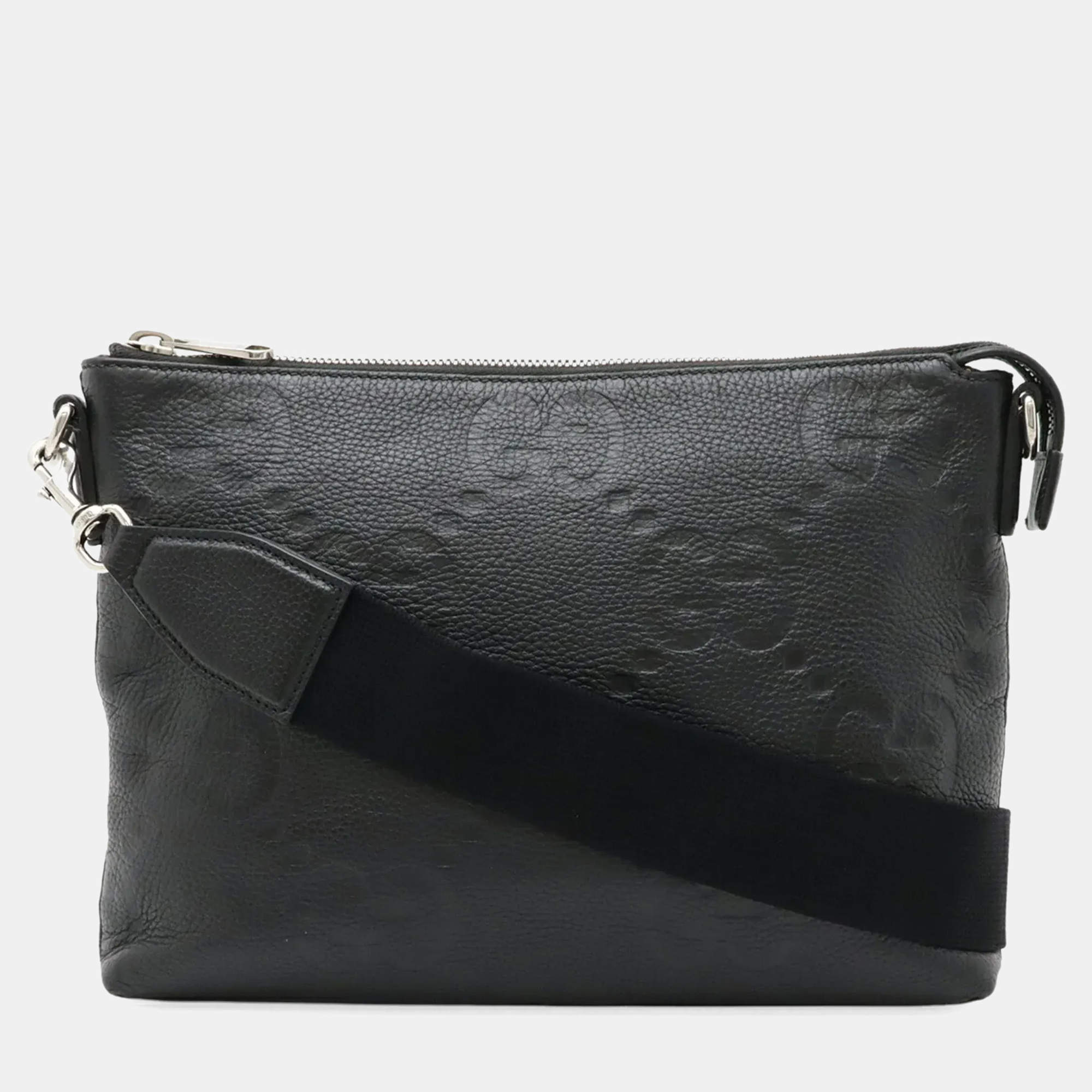 Pre Owned Gucci Jumbo GG Medium Black Leather Crossbody Bag