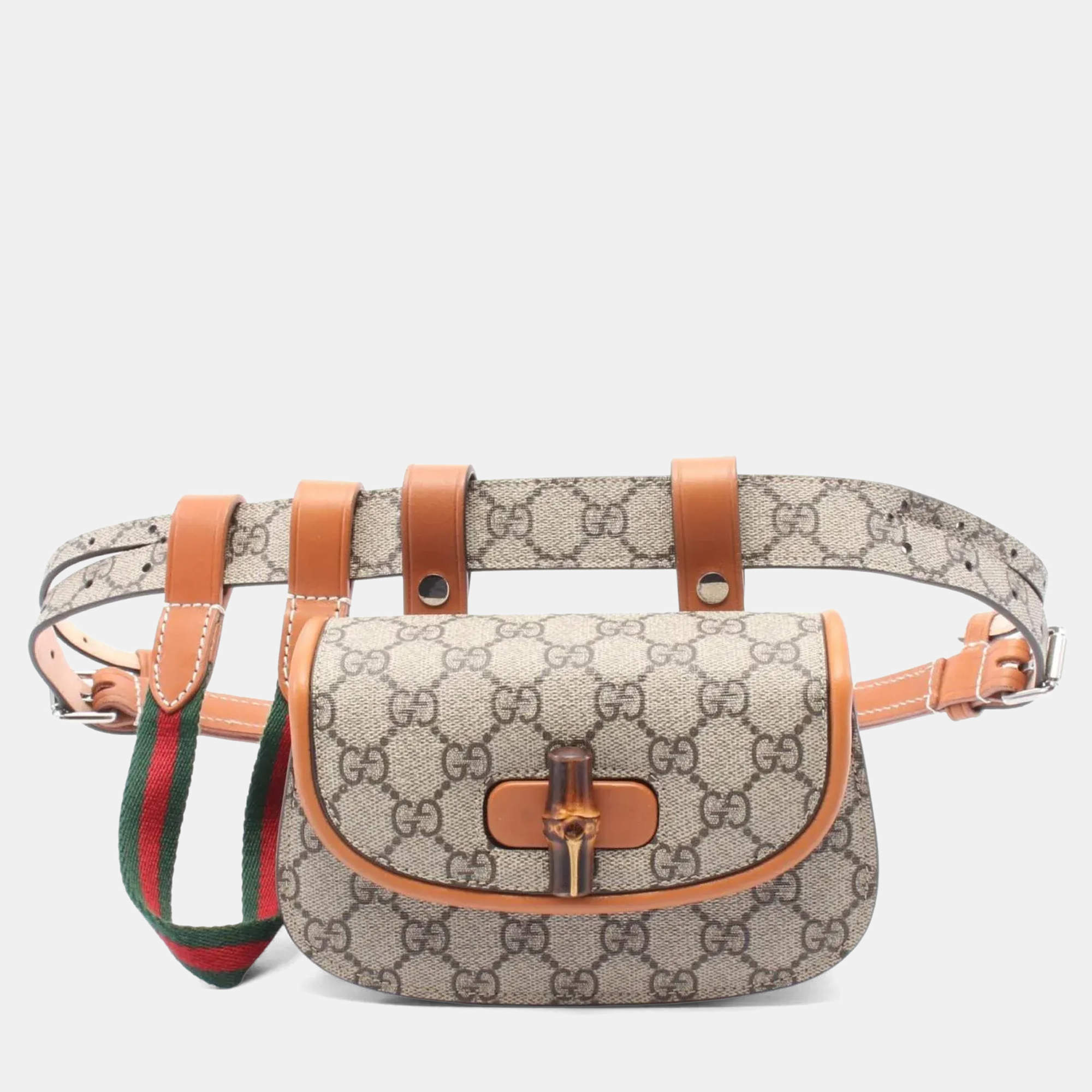 مملوكة مسبقًا Gucci Bamboo 1947 Mini Belt Bag Waist Body Coated Canvas And Leather Beige Brown