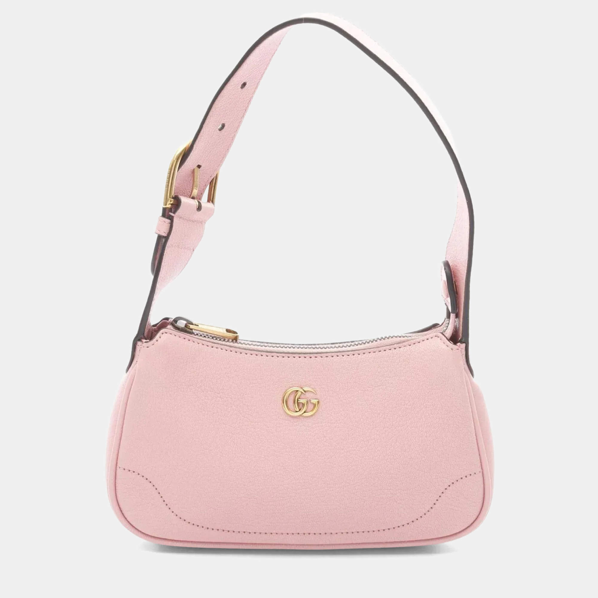 Pre Owned Gucci Aphrodite Gg Marmont Handbag Leather Pink