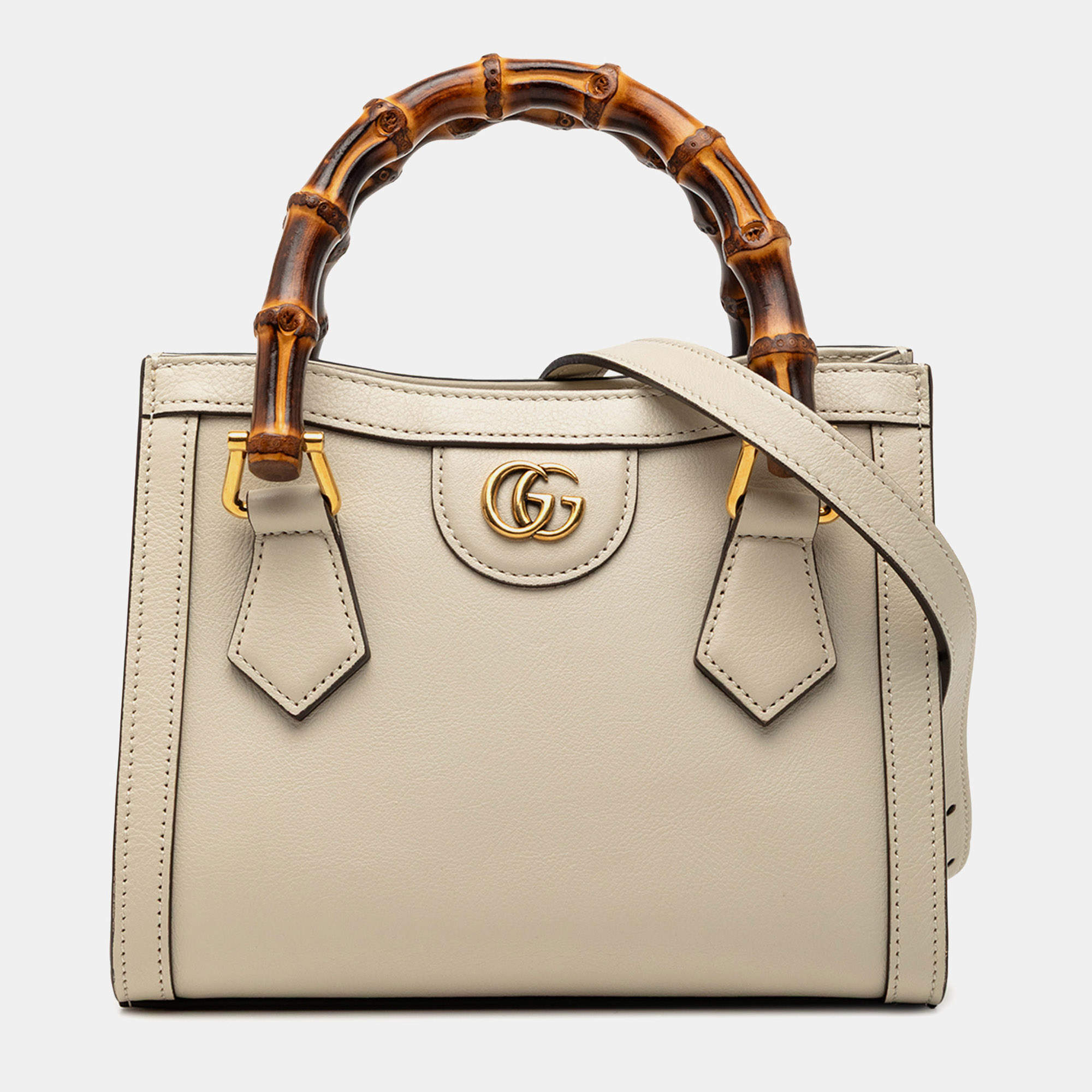 Pre Owned حقيبة ساتشيل قماش عجل صغيرة بامبو ديانا بيضاء غوتشي