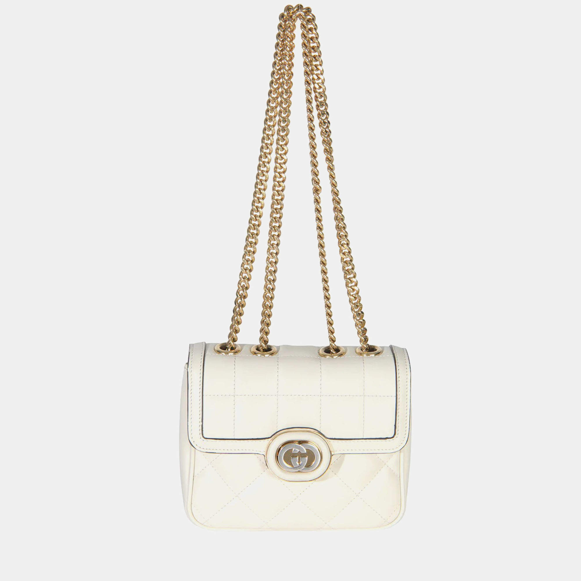 مملوكة مسبقًا حقيبة غوتشي ديكو صغيرة بسلاسل جلد عجل مبطن أبيض