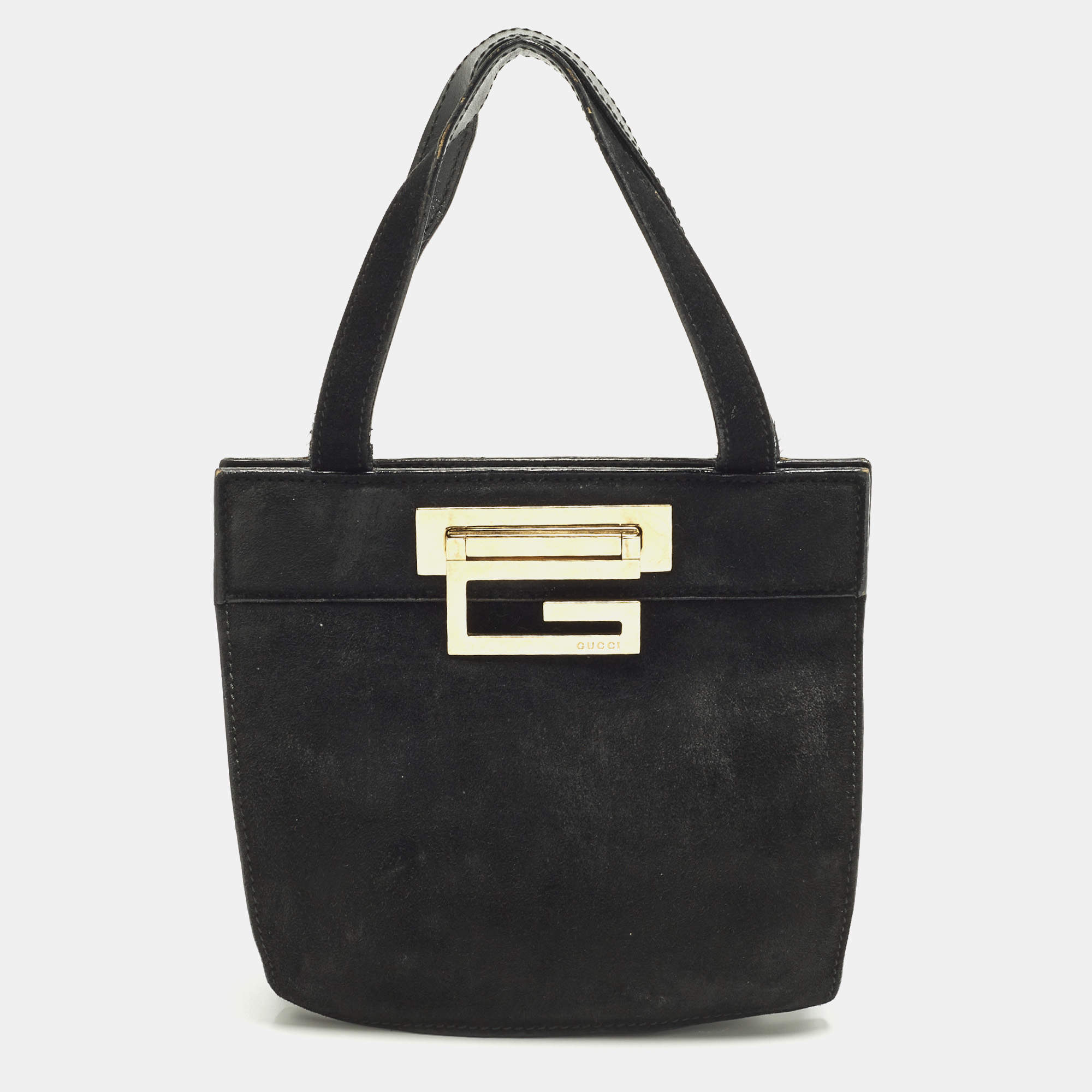 Pre Owned Gucci G-Frame Vintage Black Suede Tote