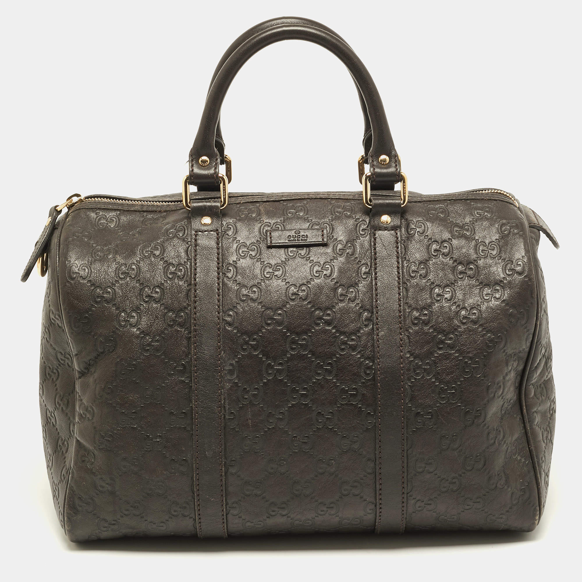 مملوكة مسبقًا حقيبة بوسطن غوتشي جوي جلد غوتشيسيما بني داكن وسط