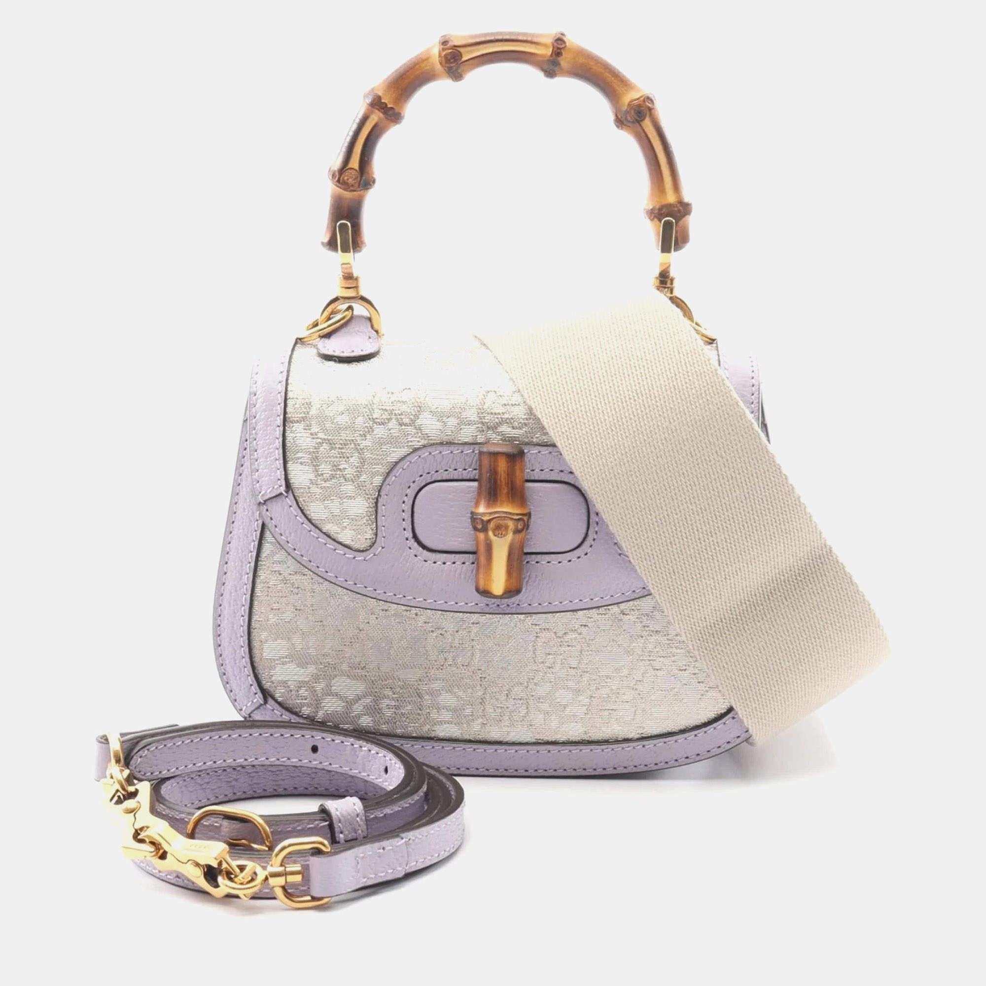Pre Owned Gucci Bamboo 1947 Gg Canvas Handbag And Leather Beige Purple