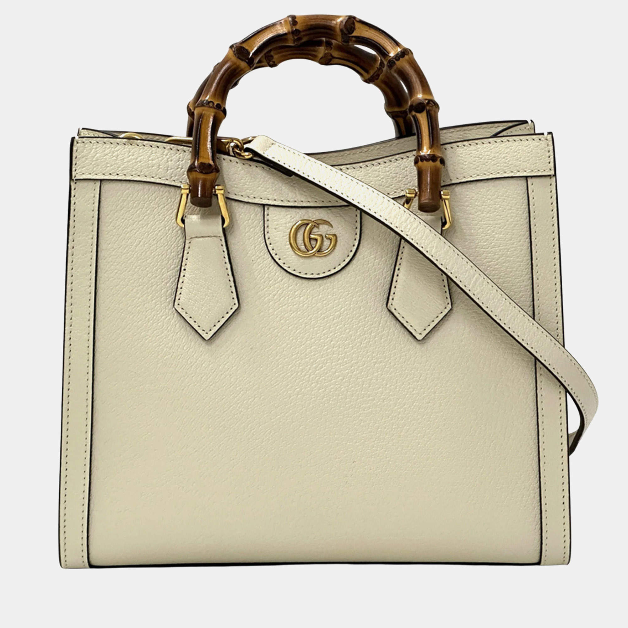 Pre Owned Gucci Diana Small Bag Bamboo Gg Marmont Leather White