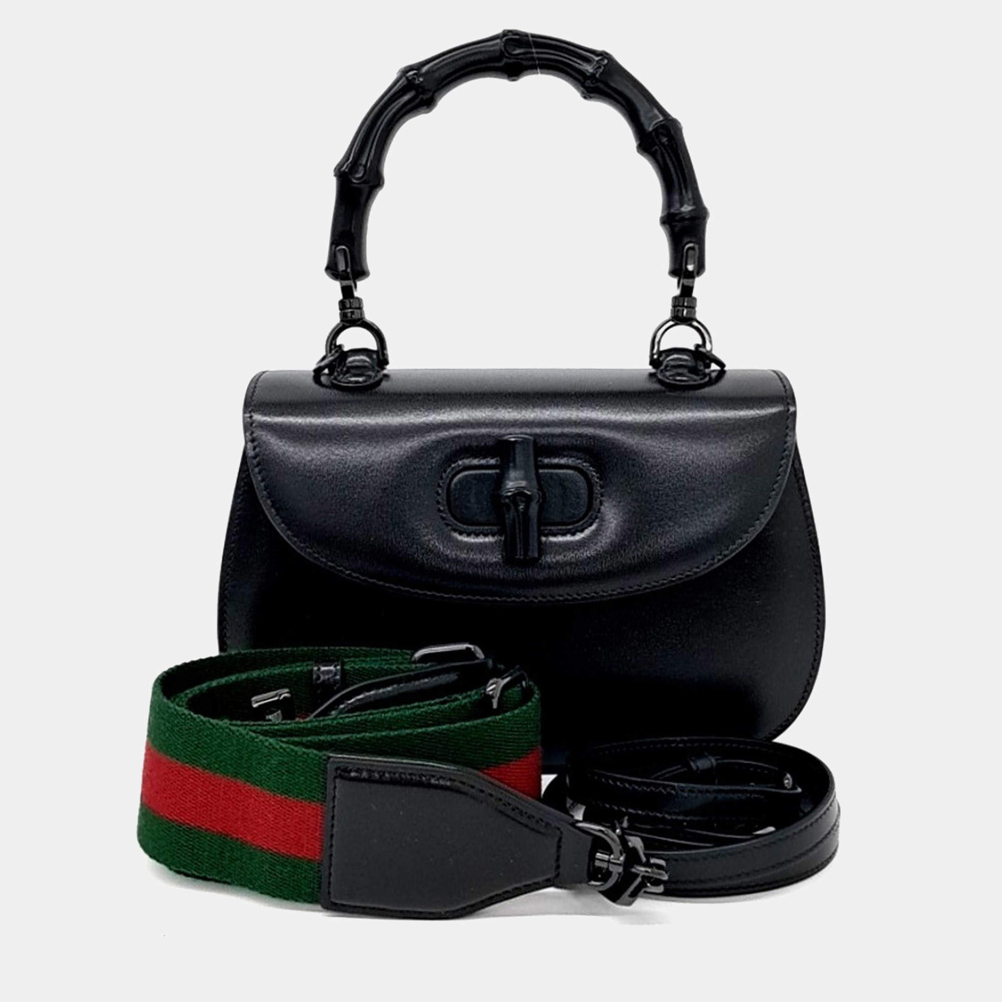 مملوكة مسبقًا Gucci Black Leather Bamboo 1947 Small Top Handle Bag