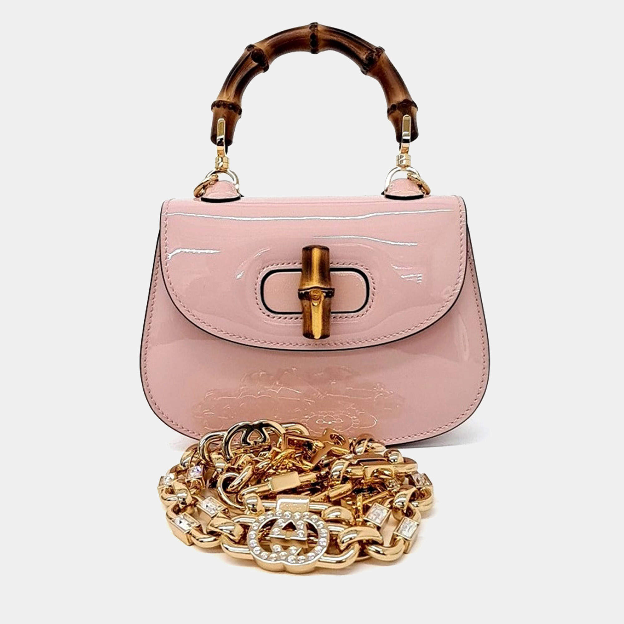 Pre Owned Gucci Pink Patent Leather Patent 1947 Mini Top Handle Bag