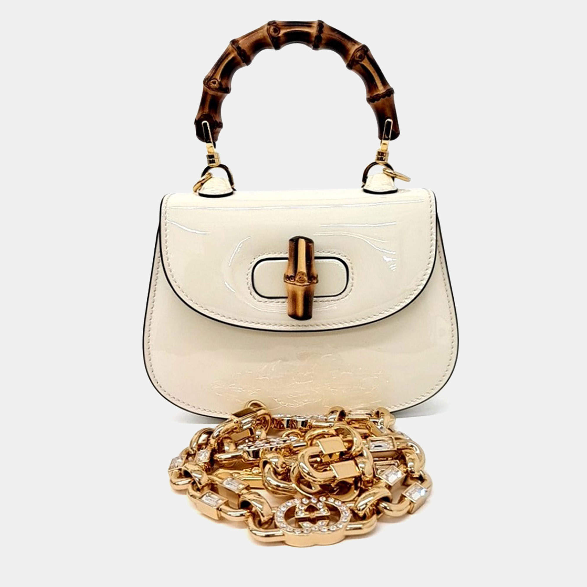 Pre Owned Gucci White Patent Leather Patent 1947 Mini Top Handle Bag