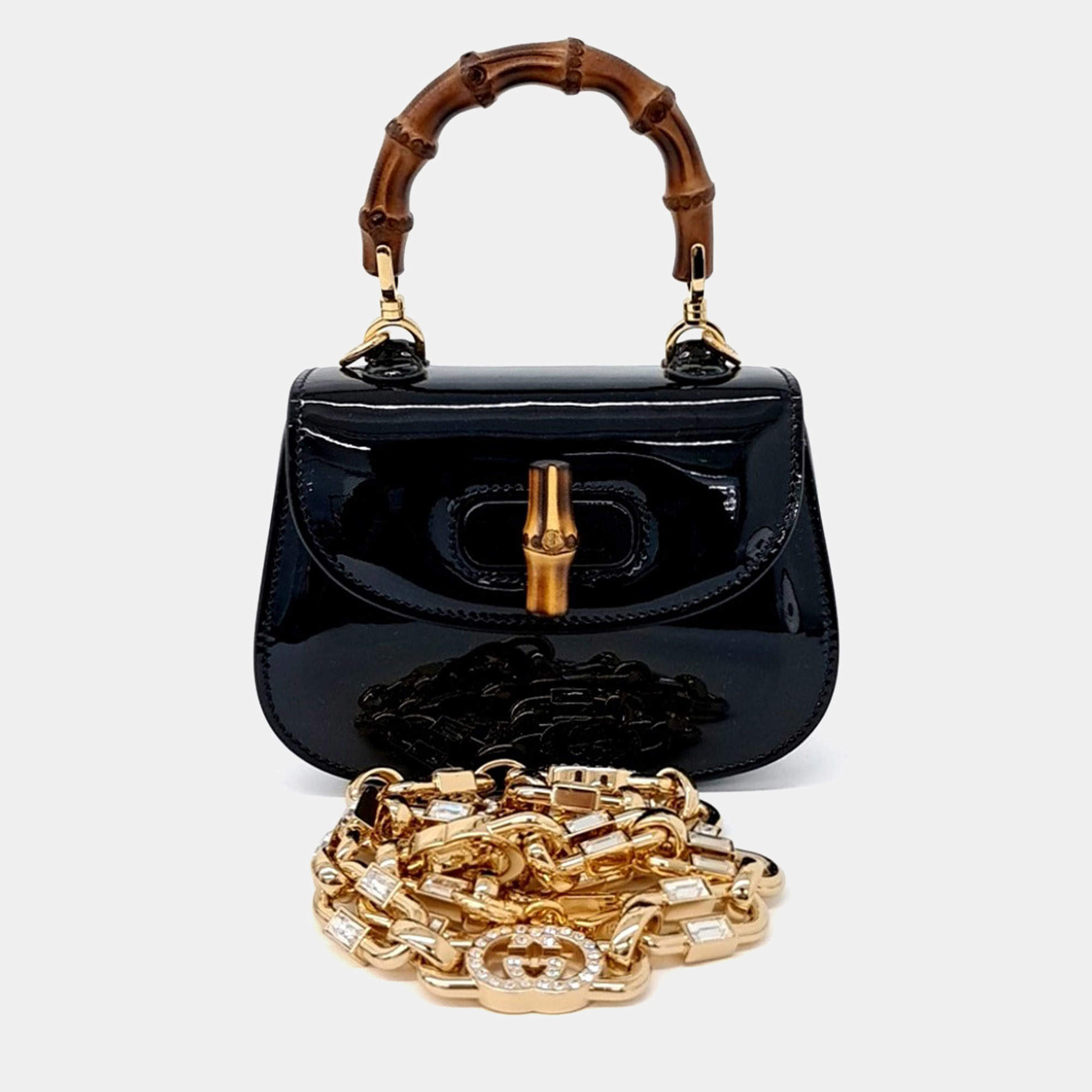 مملوكة مسبقًا Gucci Black Patent Leather Patent 1947 Mini Top Handle Bag