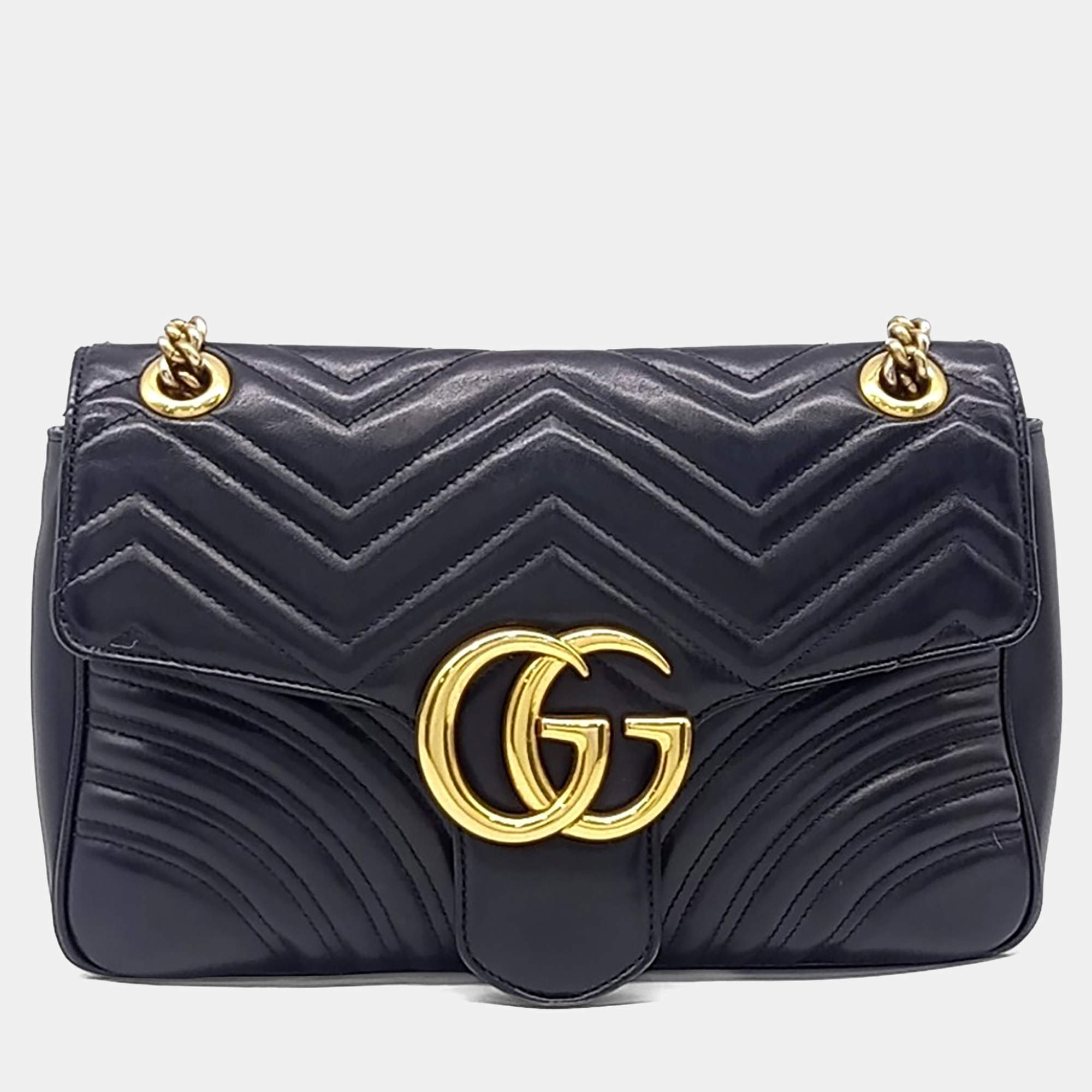 Pre Owned Gucci Black Leather Marmont Matrasse Shoulder Bag