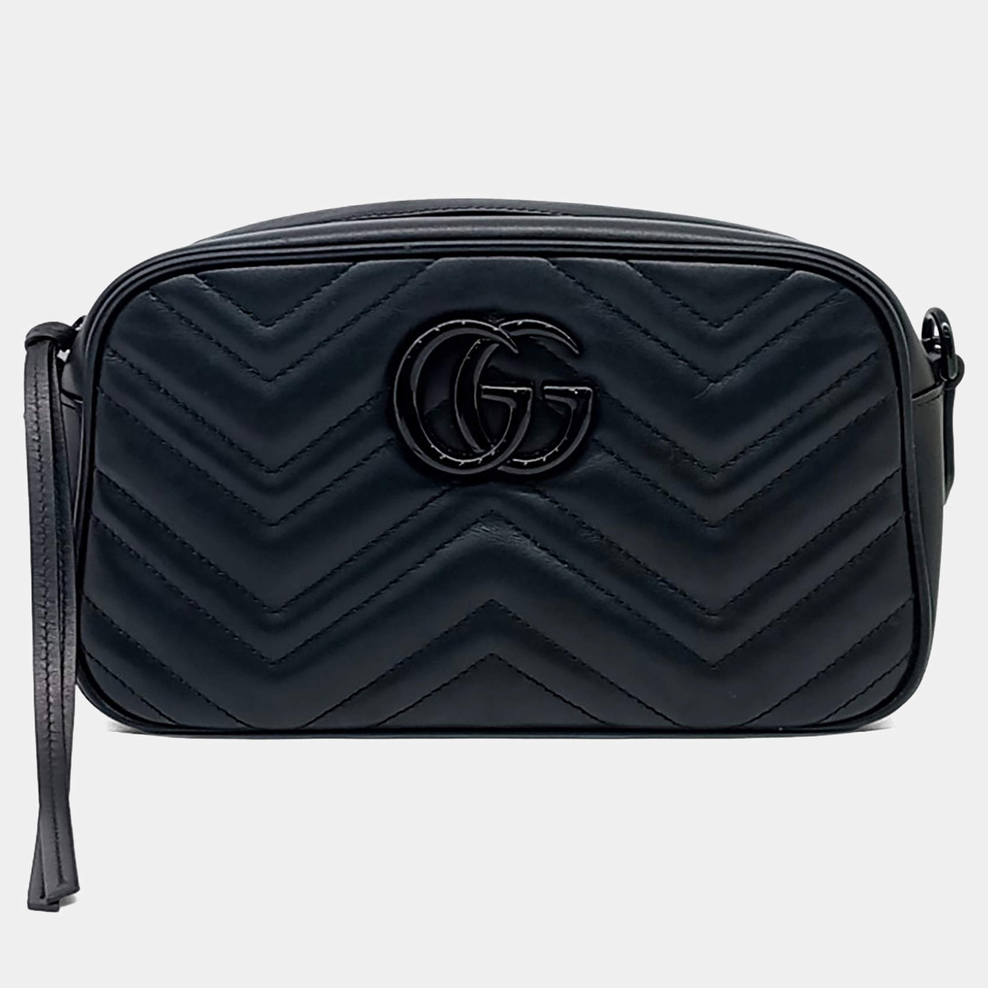 Pre Owned Gucci Black Leather Marmont Crossbody Bag