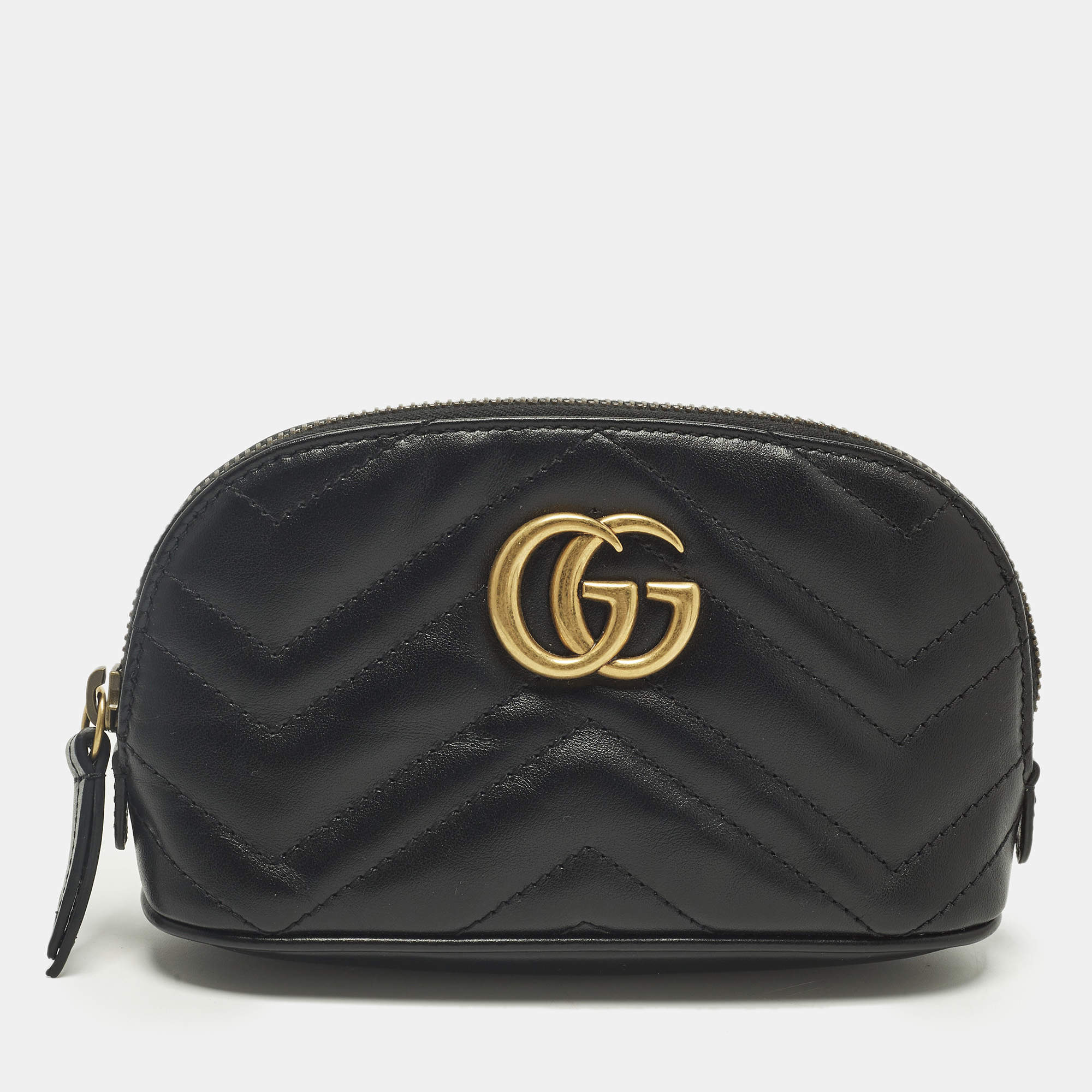 Pre Owned Gucci GG Marmont Black Matelasse Leather Cosmetic Case