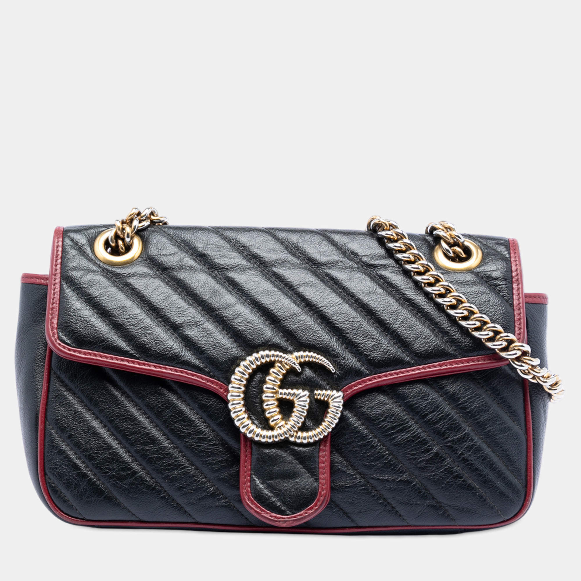 مملوكة مسبقًا Gucci Black Medium GG Marmont Matelasse Diagonal Leather Torchon Shoulder Bag