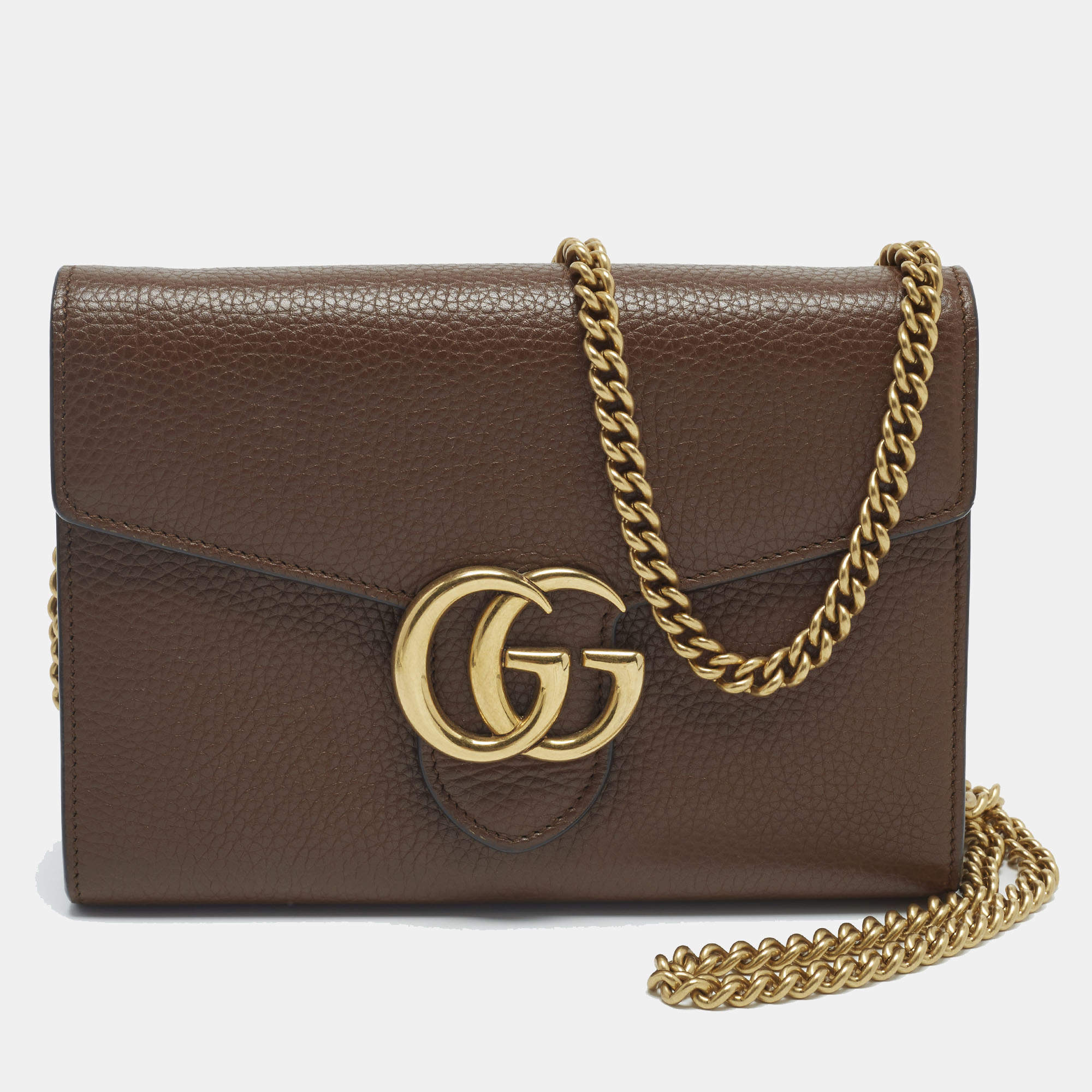 مملوكة مسبقًا Gucci GG Marmont Brown Leather Wallet on Chain