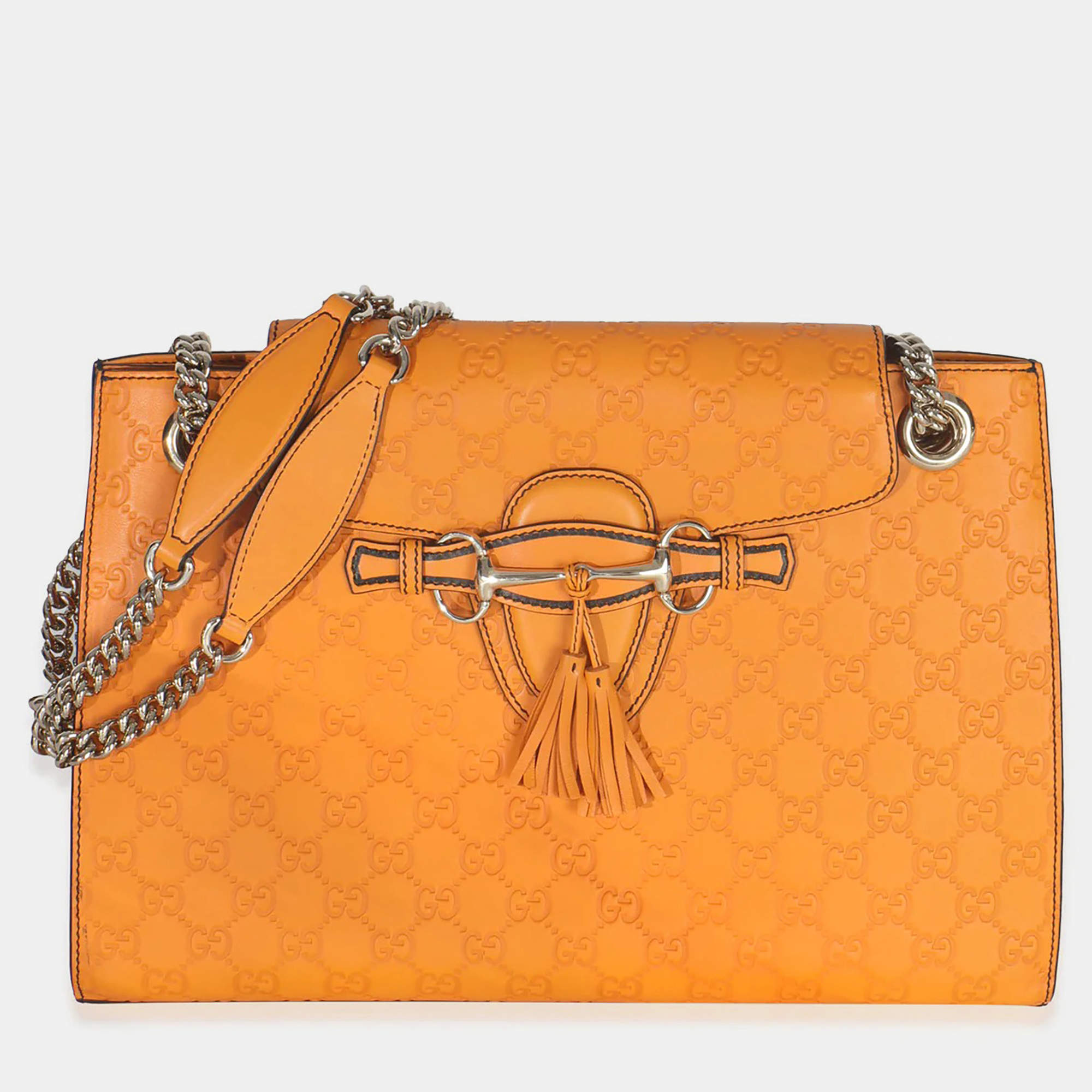Pre Owned Gucci Orange Guccissima Leather Large Emily Chain Shoulder Bag