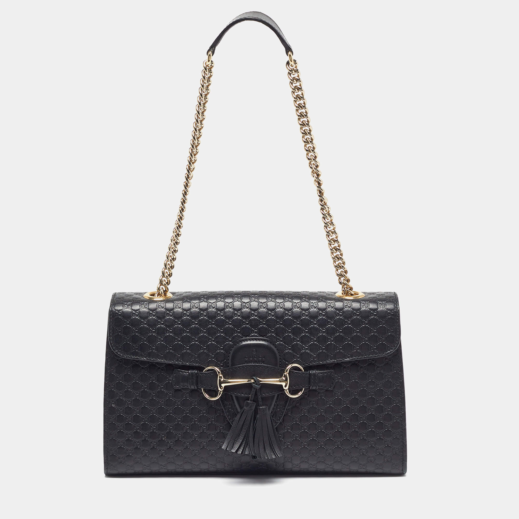 مملوكة مسبقًا Gucci Emily Chain Medium Black Guccissima Leather Shoulder Bag