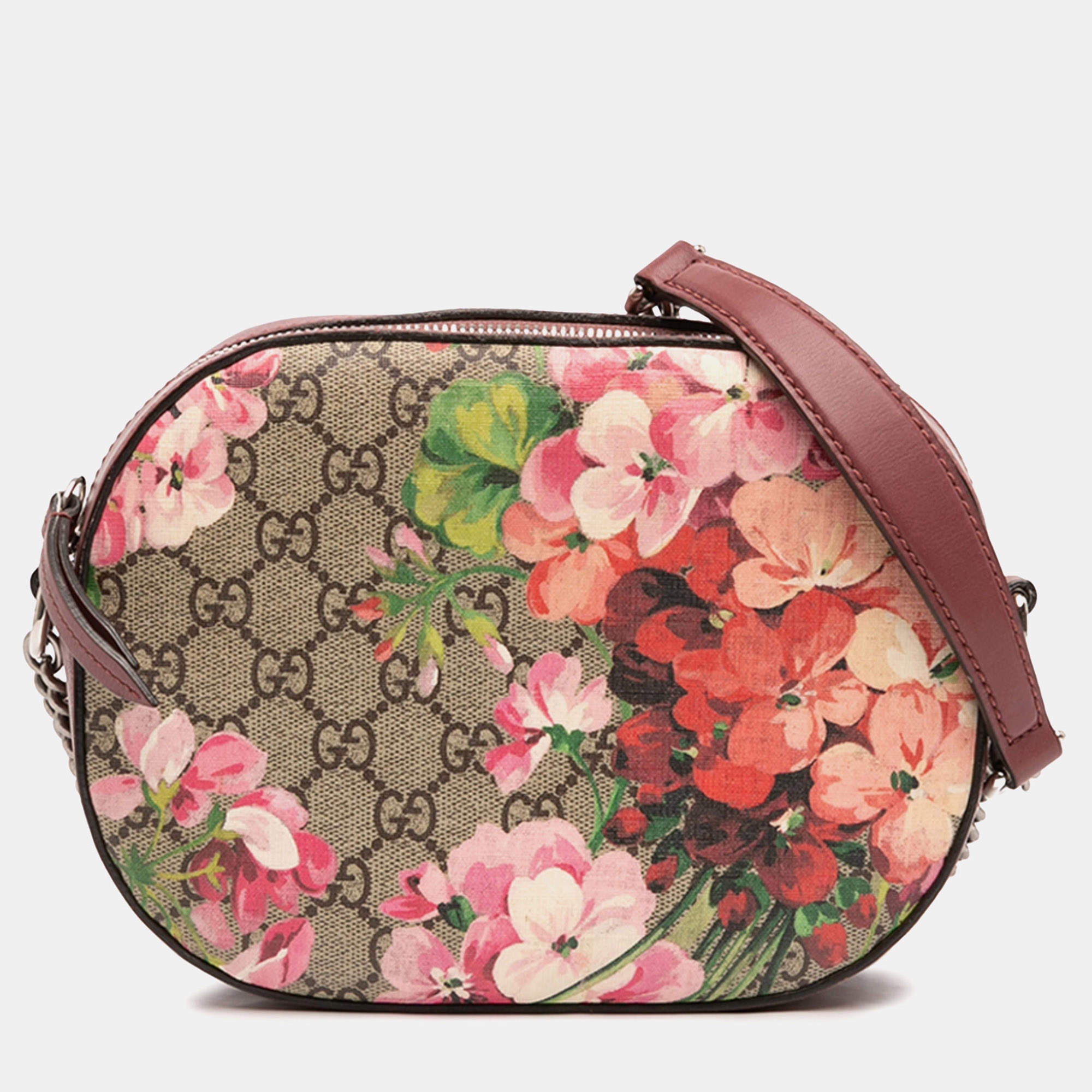 Pre Owned Gucci Brown Mini GG Supreme Blooms Chain Crossbody