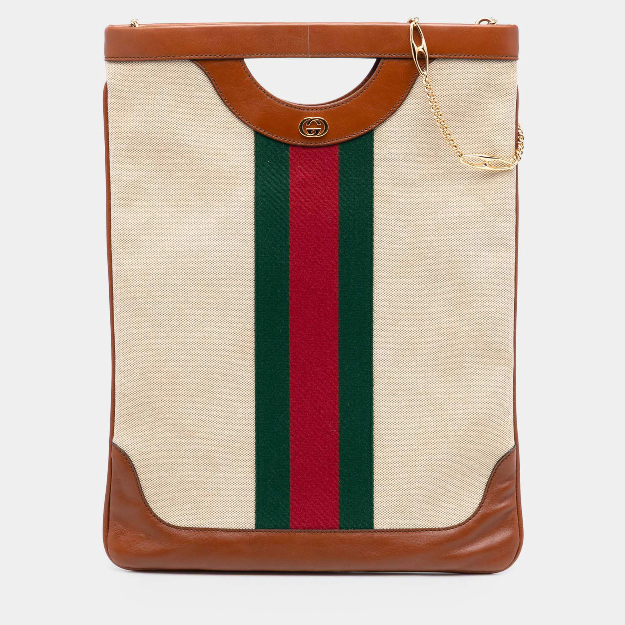 مملوكة مسبقًا Gucci Brown Canvas Web Satchel