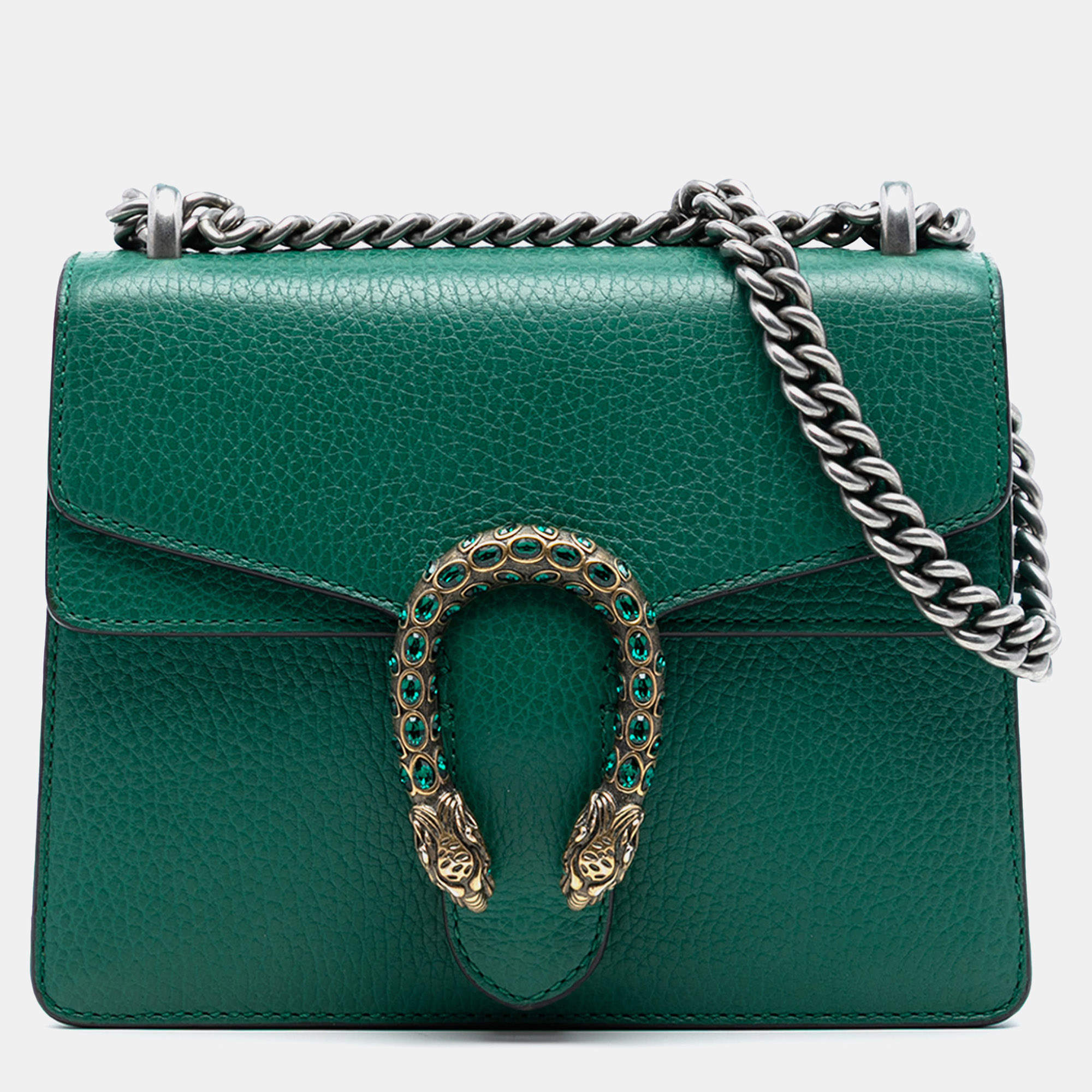 Pre Owned Gucci Green Small Leather Dionysus Crossbody