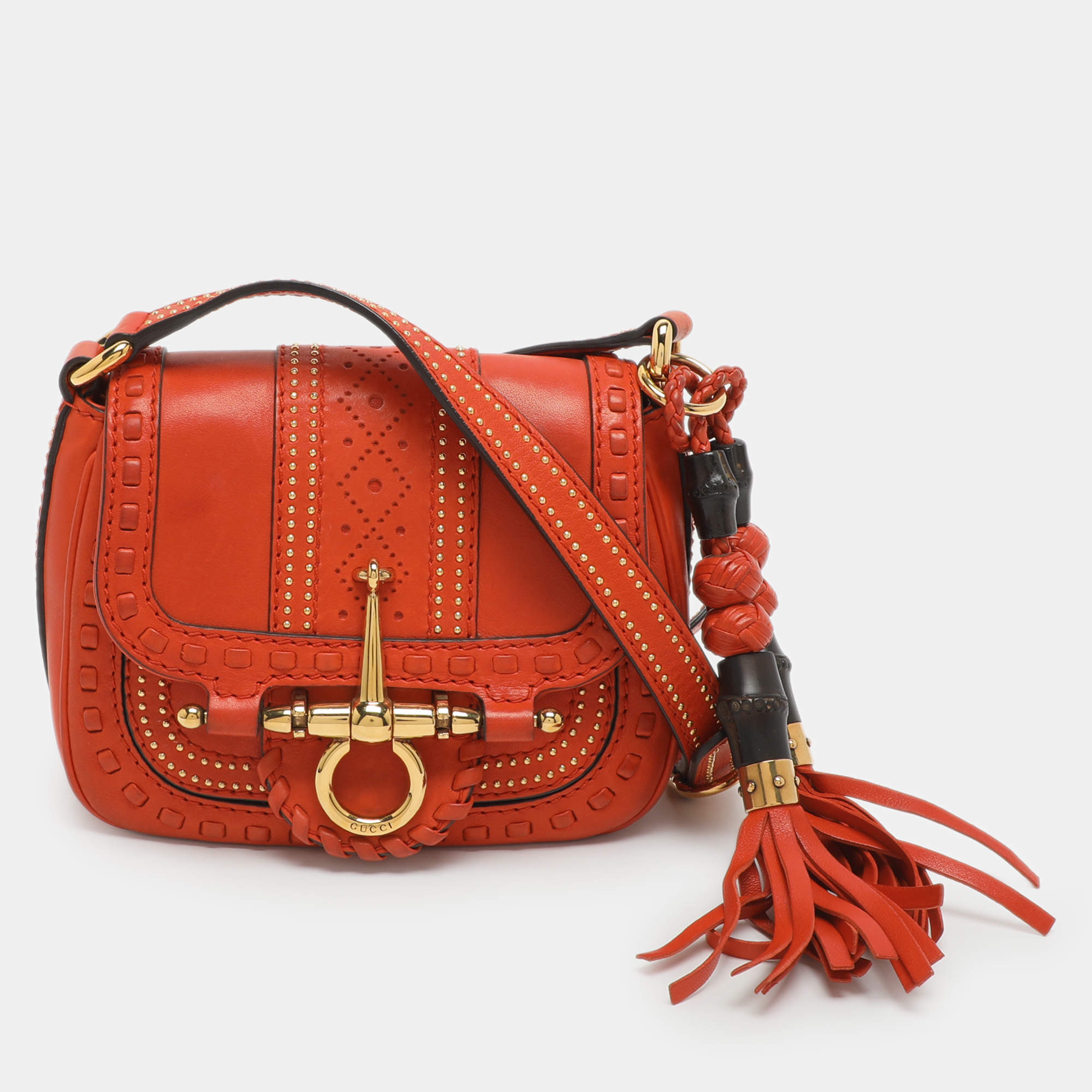Pre Owned Gucci Snaffle Bit Small Orange Leather Shoulder Bag