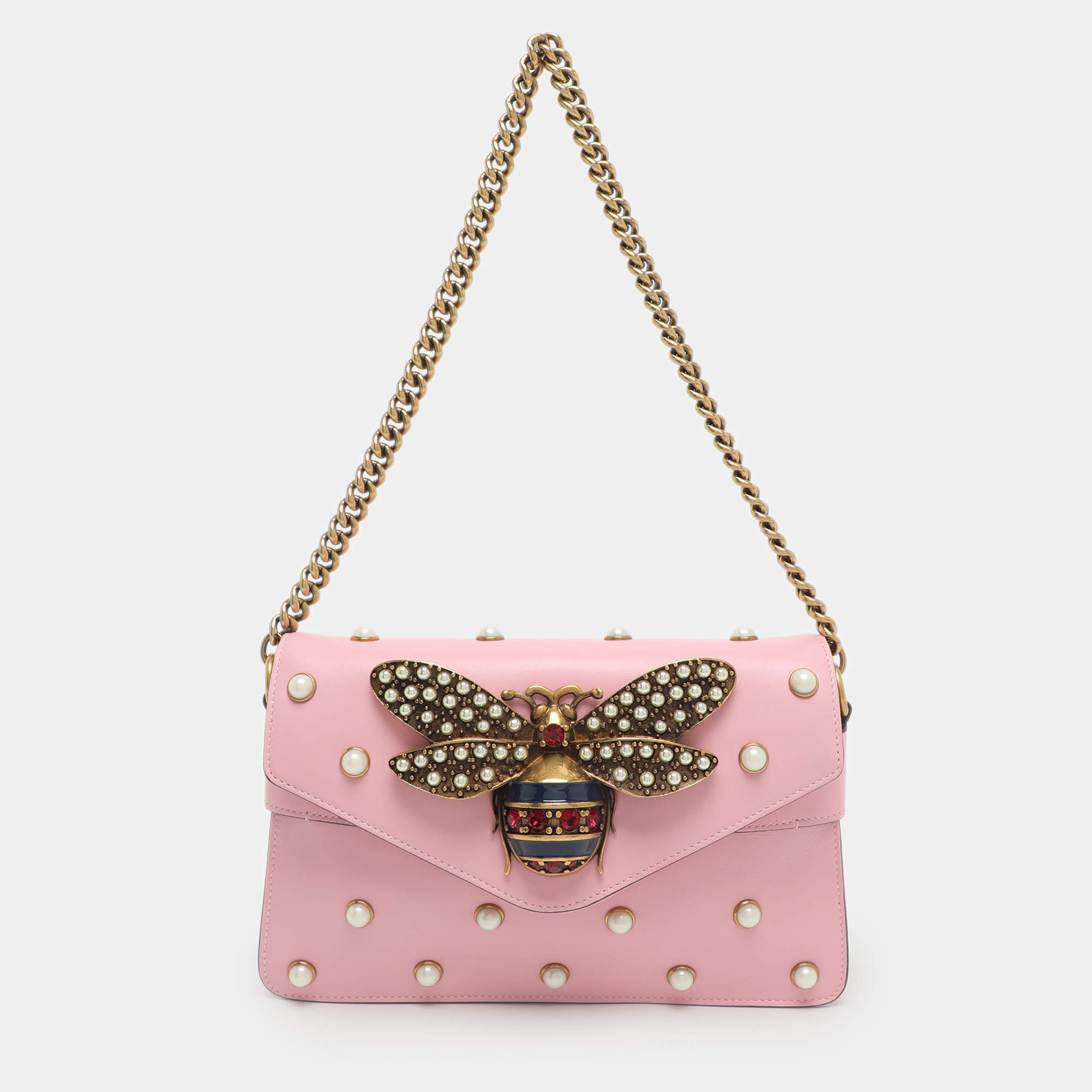 Pre Owned حقيبة كتف غوتشي برودواي بيرلي بي صغيرة جلد زهري