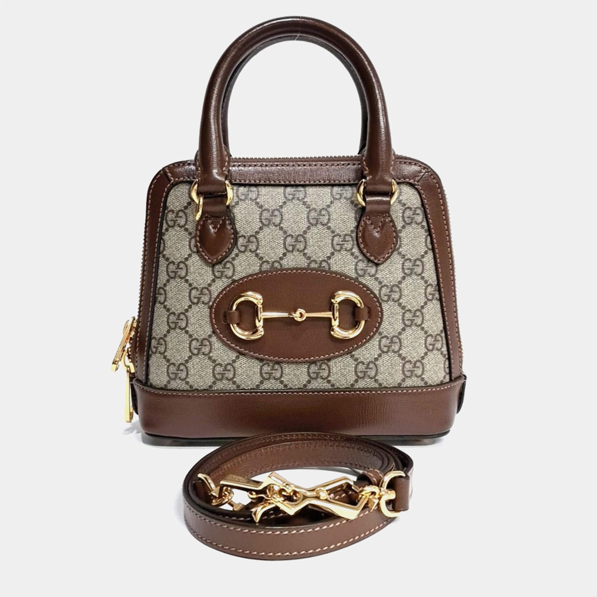 مملوكة مسبقًا حقيبة غوتشي يد علو ية هورسبيت 1955 كانفاس مطلي بيج بني ميني