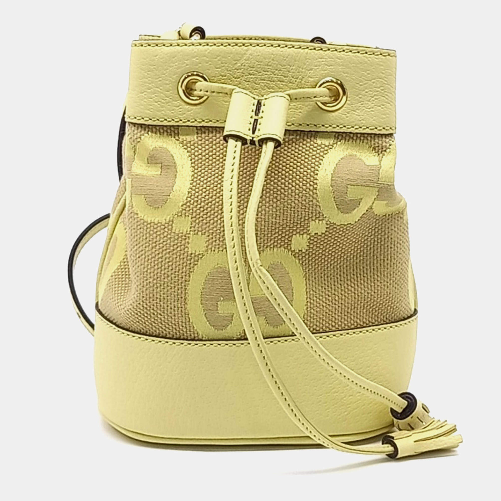 مملوكة مسبقًا حقيبة غوتشي دلو صغيرة أوفيديا قماش وجلد أصفر