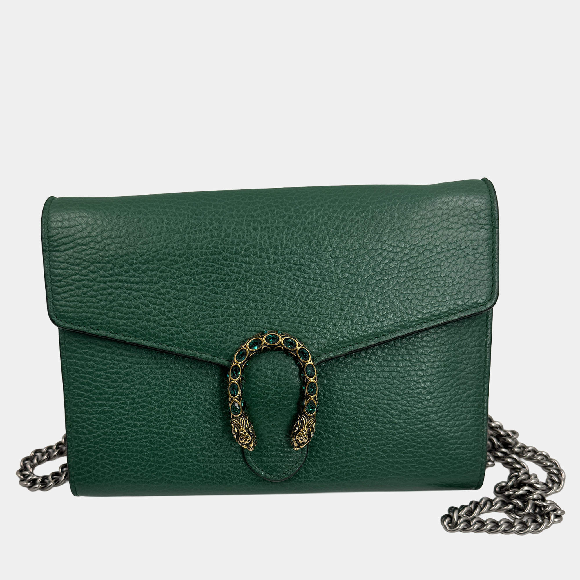 Pre Owned Gucci Emerald Green Dionysus Mini Chain Wallet