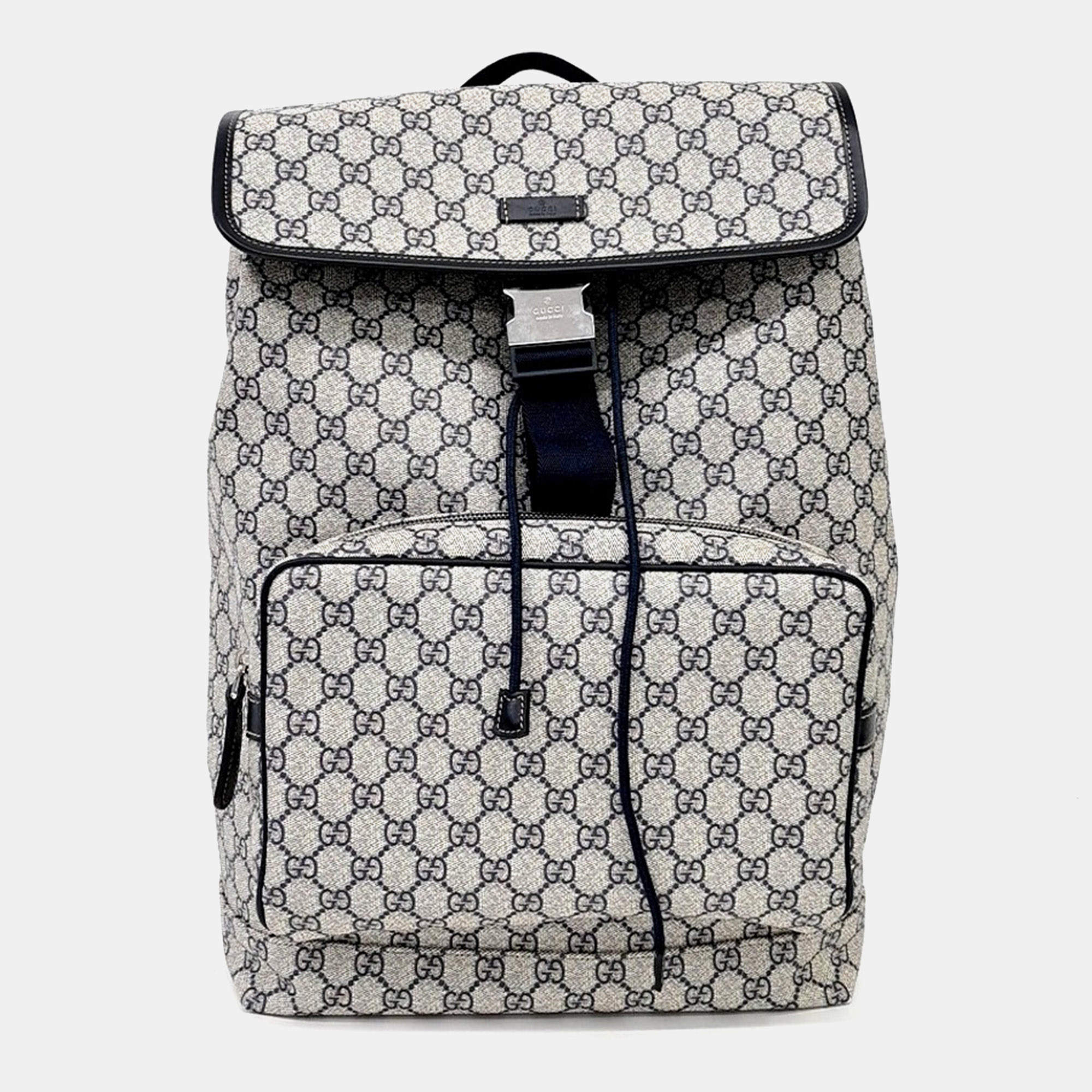 Pre Owned Gucci Beige/Navy Blue Canvas Backpack (246898)