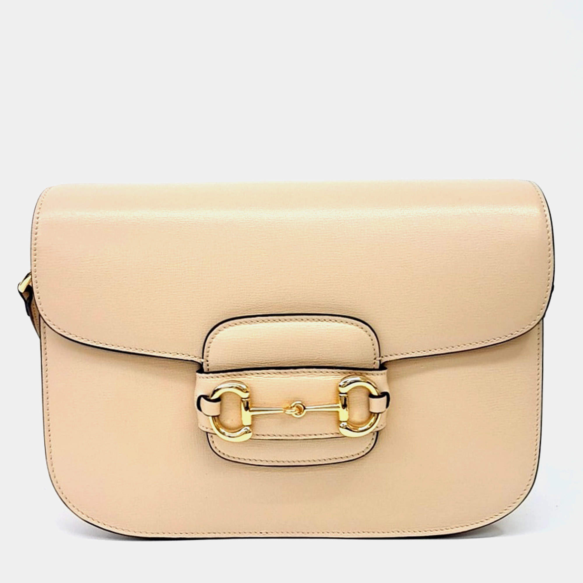Pre Owned Gucci Beige Leather Gucci 1955 Horsebit Shoulder Bag (602204)