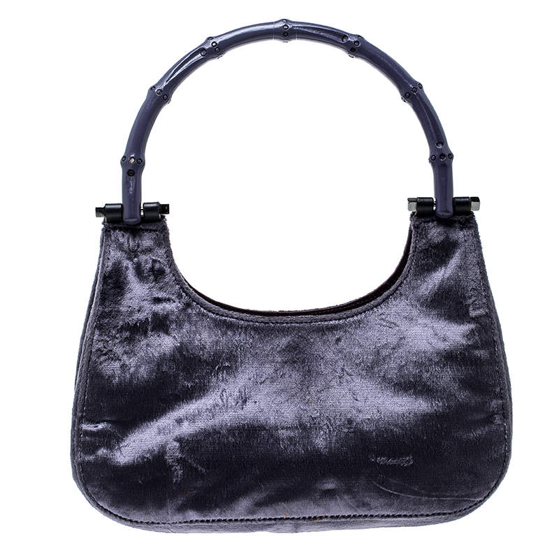 Gucci Purple Velvet Bamboo Top Handle Bag