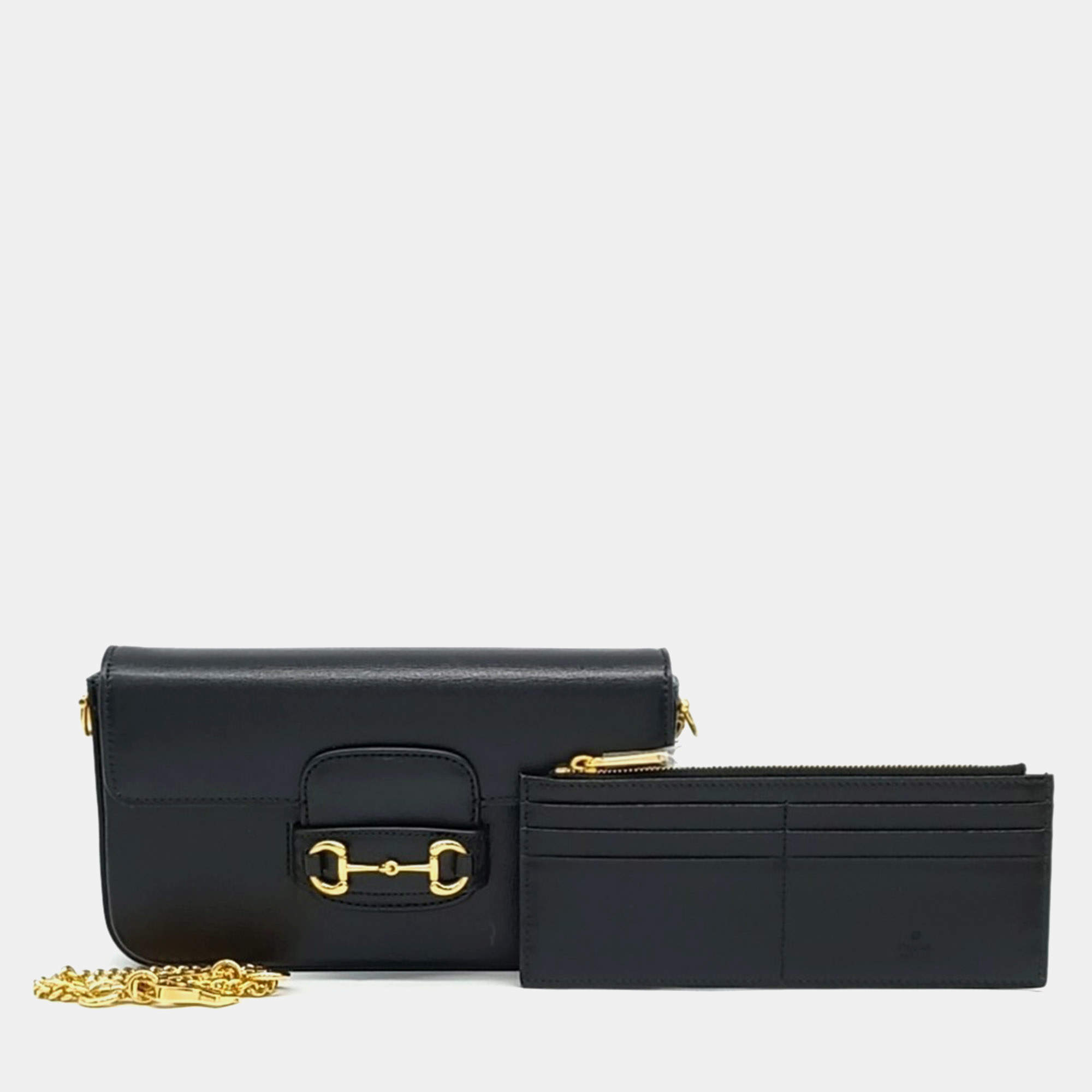Pre Owned Gucci Black Leather Horsebit 1955 Mini Chain Shoulder Bag (752002)