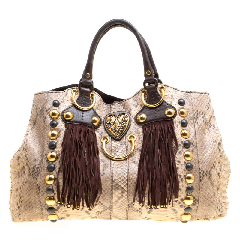 åbenbaring Mountaineer Inhalere Gucci Beige/Brown Python and Leather Large Babouska Heart Tote Gucci | TLC