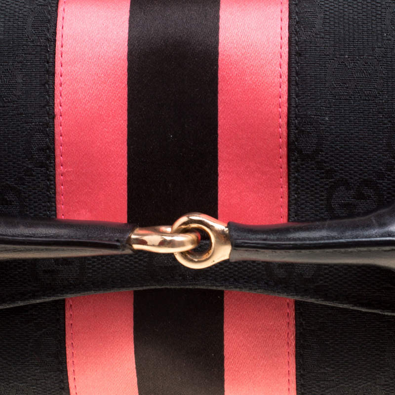 Gucci Black/Pink GG Canvas and Satin Small Limited Edition Tom Ford Horsebit  Web Chain Clutch Gucci