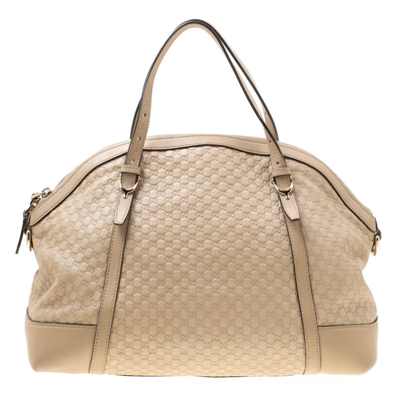 Pre Owned Gucci Beige Microguccissima Leather Medium Nice Top Handle Bag