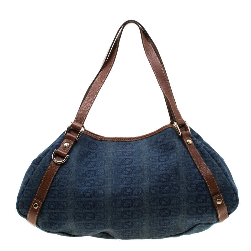 Gucci Blue GG Interlocking Denim and Leather Medium Abbey D Ring Shoulder Bag