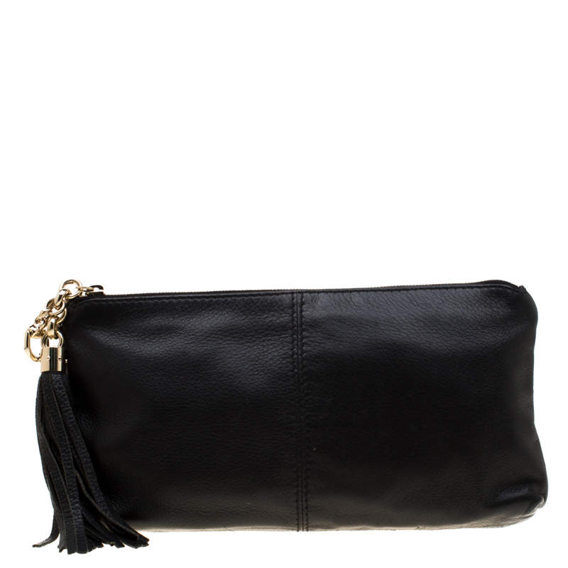 Pre Owned Gucci Black Leather Small Sienna Tassel Clutch