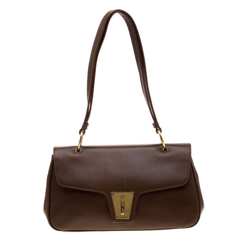 Pre Owned Gucci Brown Leather Shoulder Bag