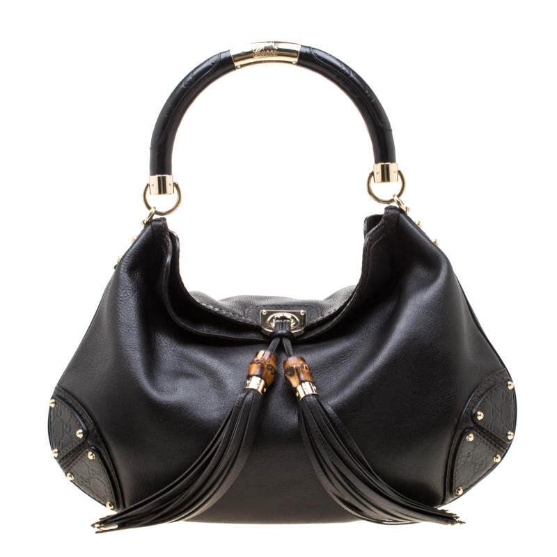 Pre Owned Gucci Black Leather Large Babouska Hobo