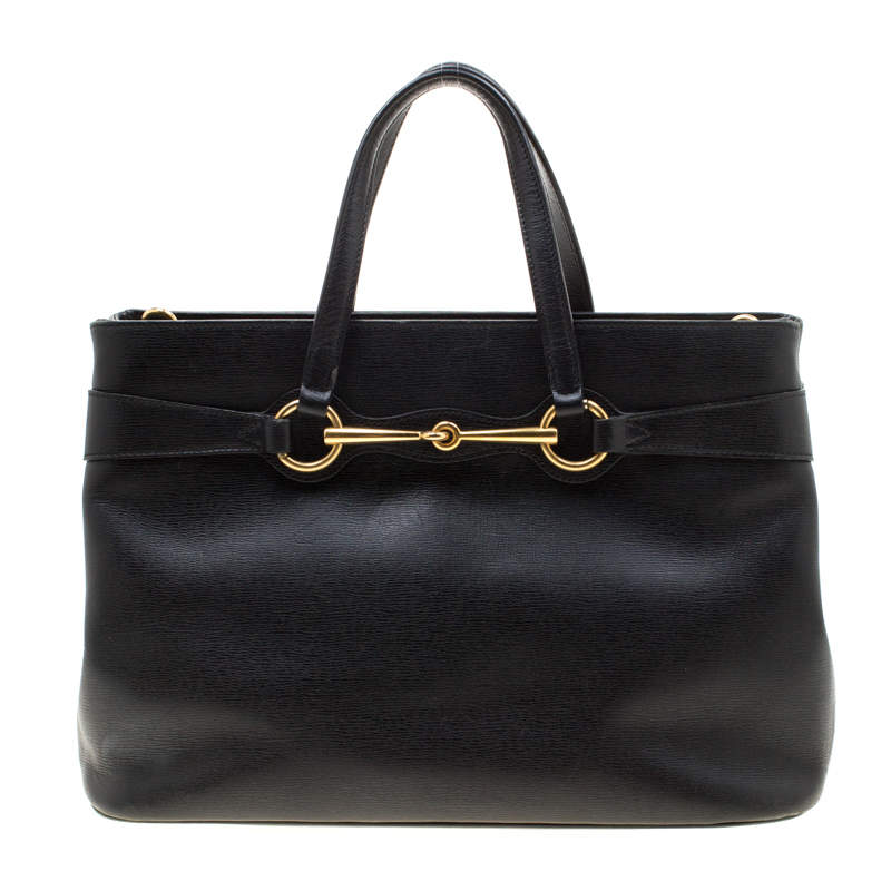 Pre Owned Gucci Black Leather Medium Bright Bit Top Handle Bag
