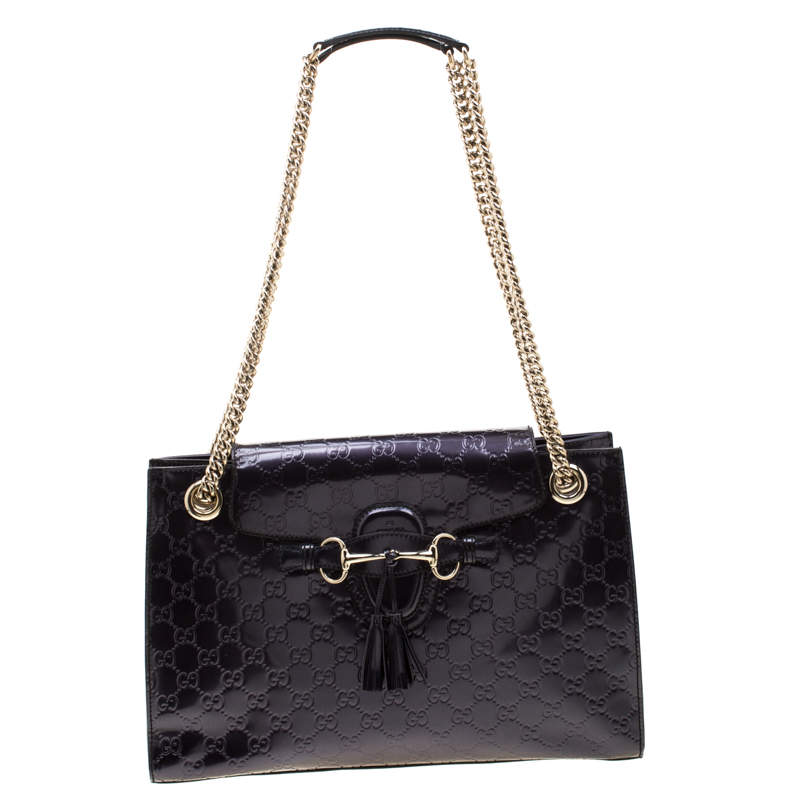 مملوكة مسبقًا Gucci Purple Guccissima Patent Leather Large Emily Chain Shoulder Bag