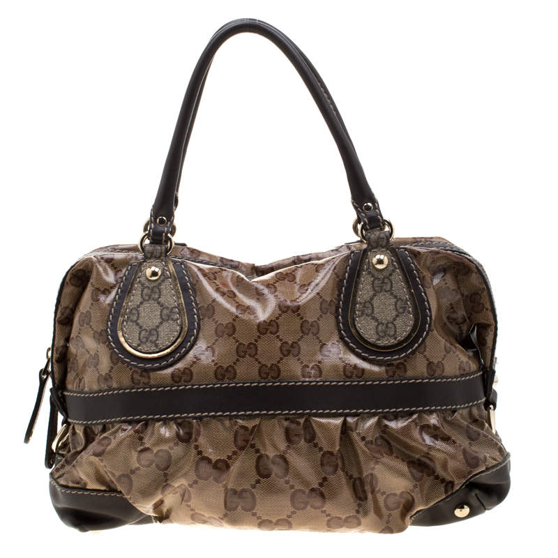 Gucci Brown/Ebony GG Crystal Coated Canvas and Leather Mix Tote