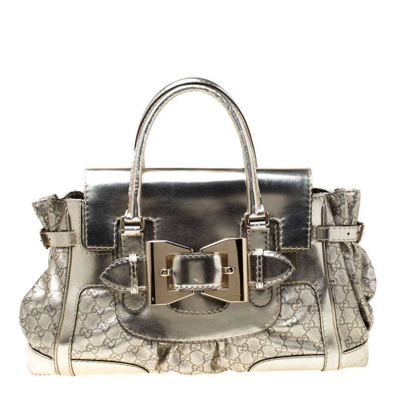 مملوكة مسبقًا Gucci Gold Metallic GG Gucissima Leather Large Dialux Queen Tote
