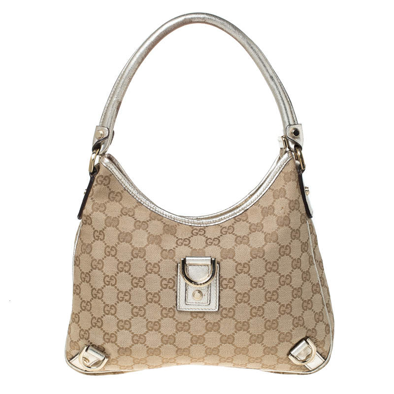 Gucci Beige/Gold GG Canvas Small Abbey D Ring Hobo
